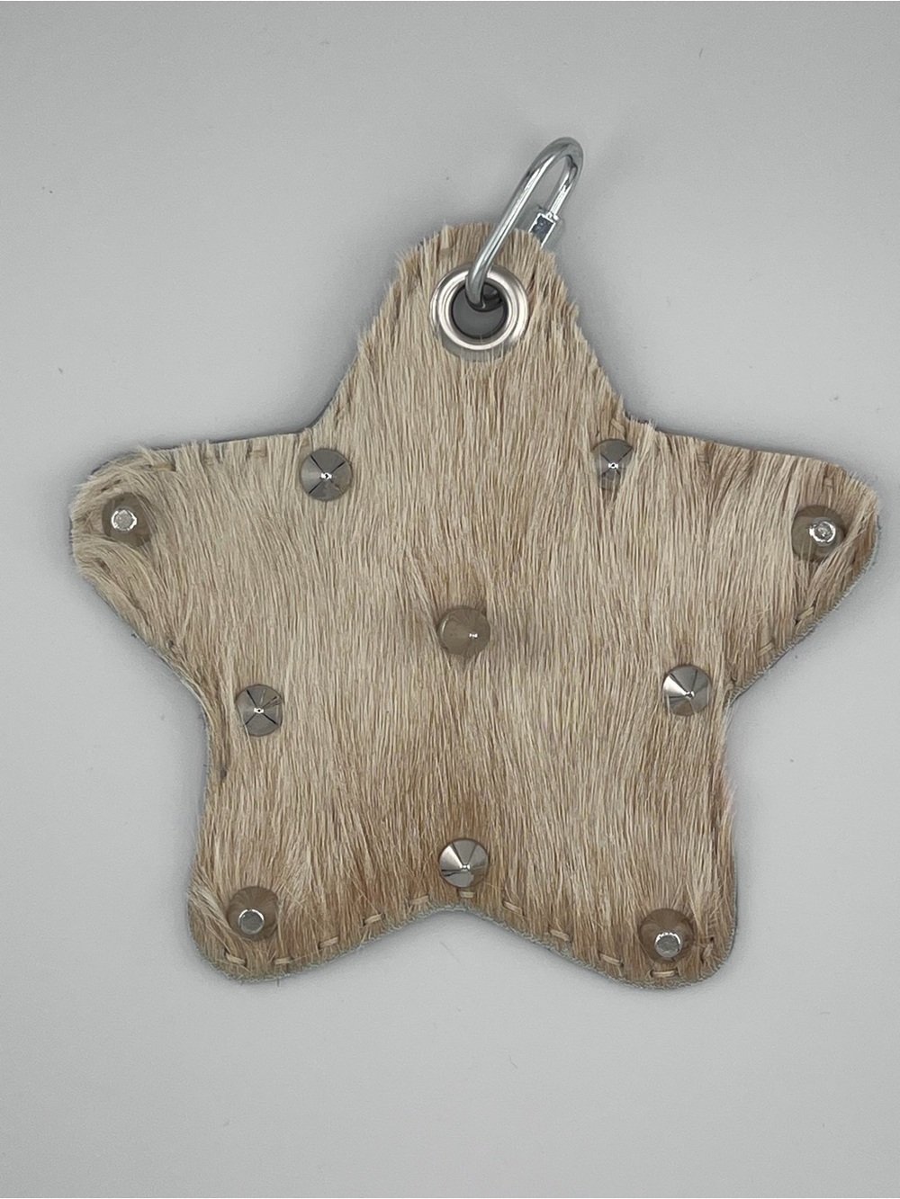 Neutral Star Fur Keychain Charm with Stud Accents